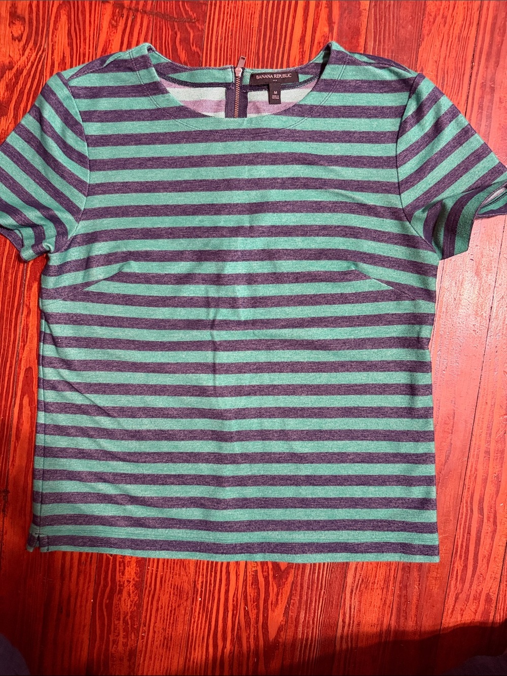 Banana Republic Teal and Charcoal Striped Short Sleeve Top